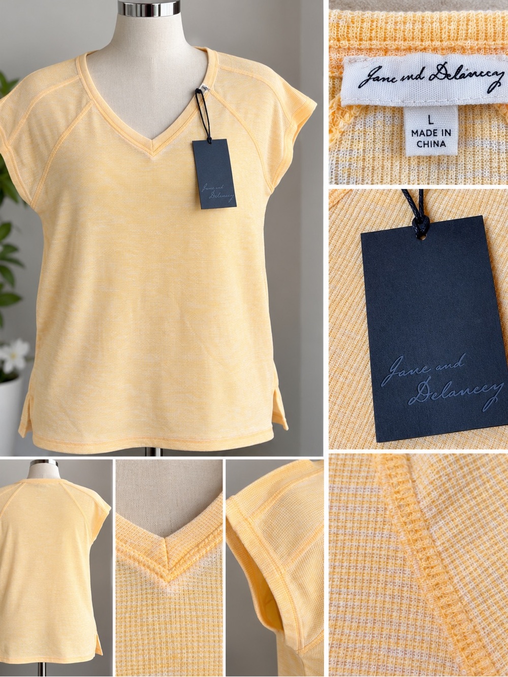 Jane and Delancey Soft Yellow V-Neck Cap Sleeve Knit Top
